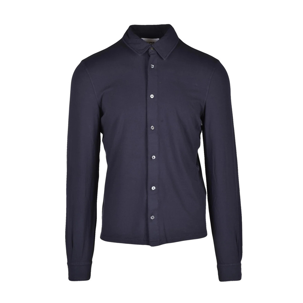 ALPHA STUDIO Navy Blue Cotton Elastane Men Shirt